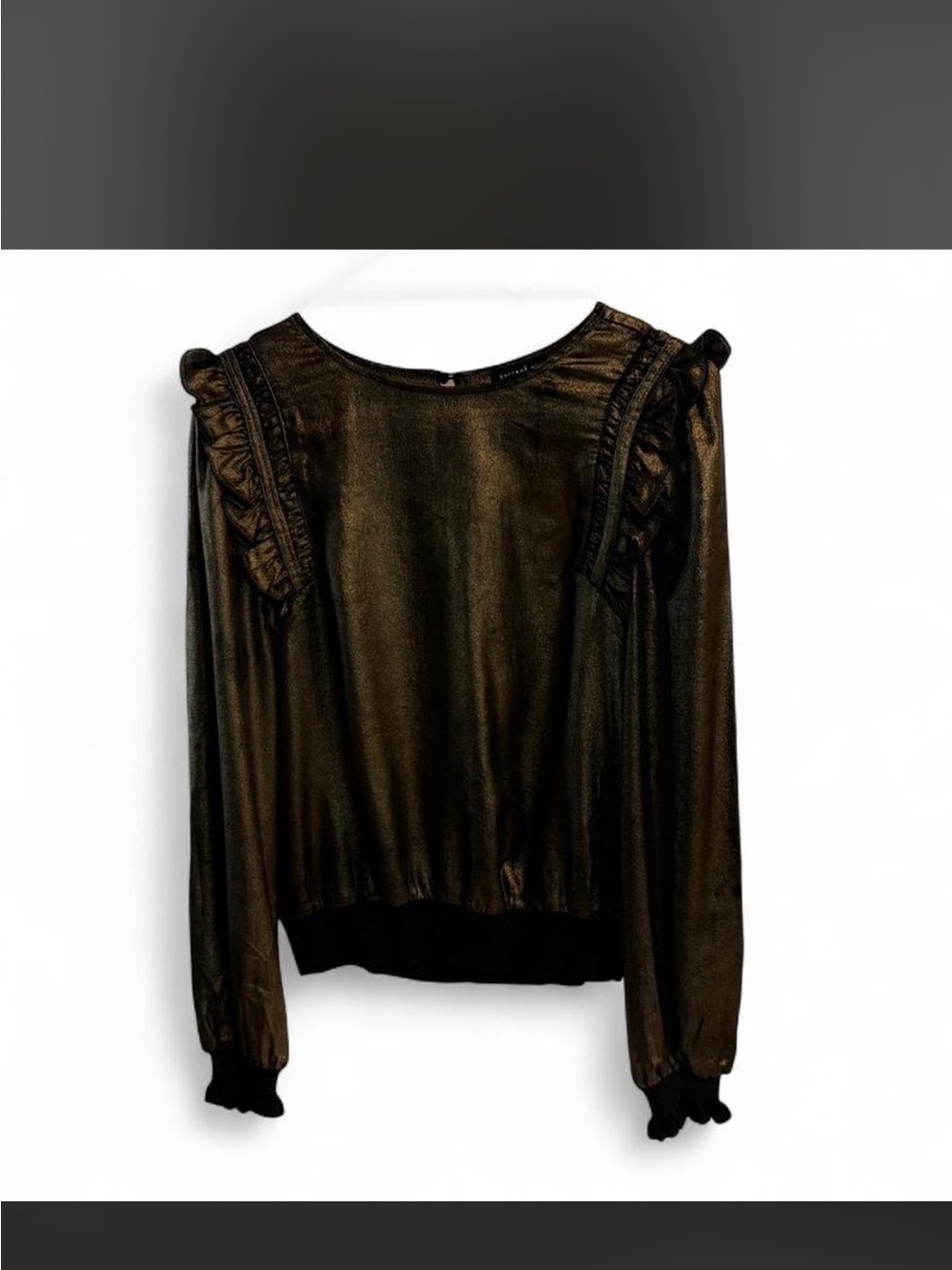 Current Air Metallic Gold Ruffle Shoulder Blouse